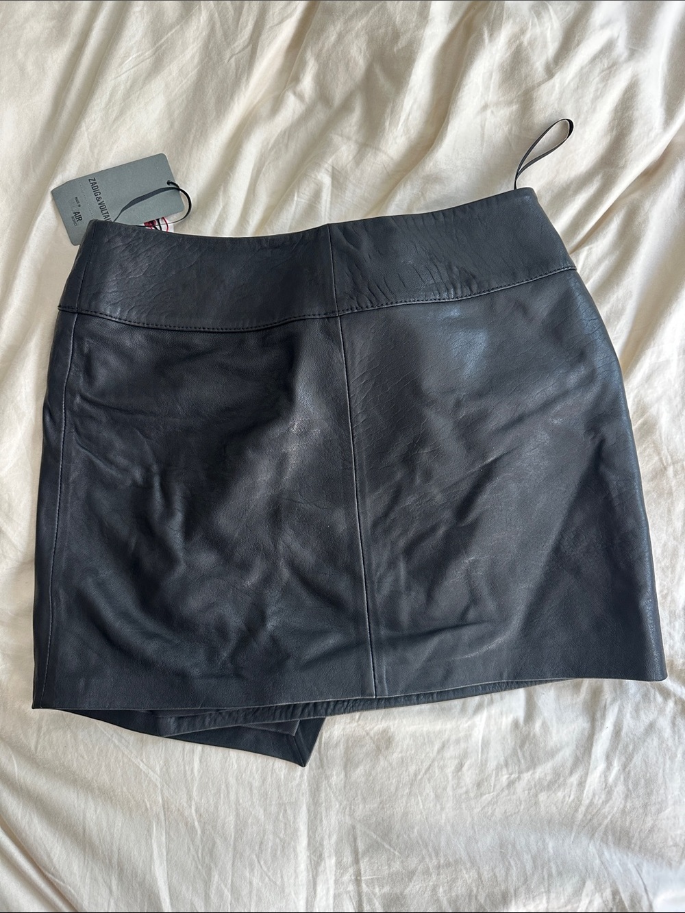 $598 NWT Zadig & Voltaire Black Asymmetric Faux Leather “Junko Cuir Biker” Skirt - Picture 4 of 6